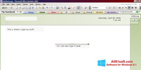Zrzut ekranu Microsoft OneNote na Windows 8.1