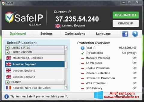 Zrzut ekranu SafeIP na Windows 8.1