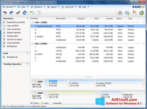 Zrzut ekranu EASEUS Partition Master na Windows 8.1