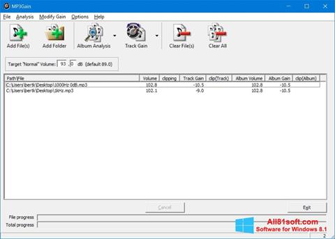 Zrzut ekranu MP3Gain na Windows 8.1