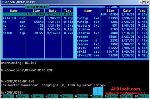 Zrzut ekranu Norton Commander na Windows 8.1