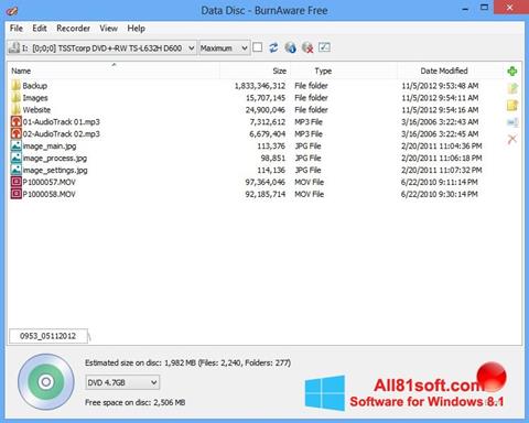 Zrzut ekranu BurnAware Free na Windows 8.1