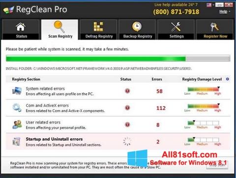 Zrzut ekranu RegClean Pro na Windows 8.1