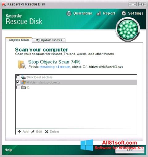 Zrzut ekranu Kaspersky Rescue Disk na Windows 8.1