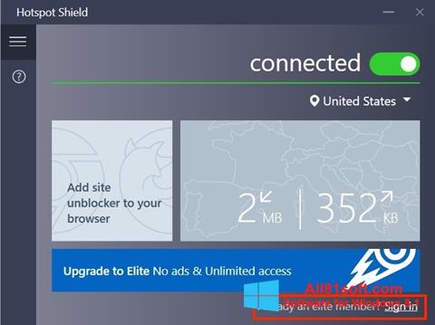 Zrzut ekranu Hotspot Shield na Windows 8.1