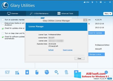 Zrzut ekranu Glary Utilities na Windows 8.1