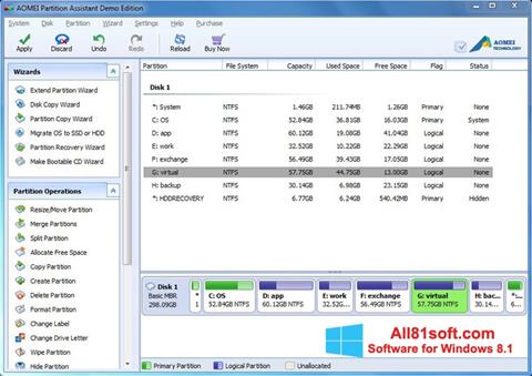 Zrzut ekranu AOMEI Partition Assistant na Windows 8.1