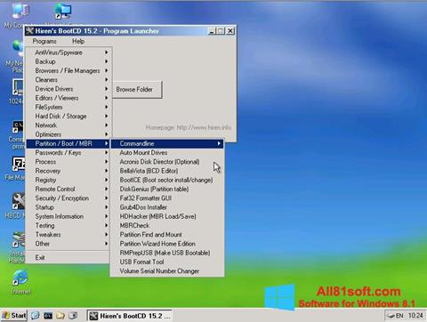 Zrzut ekranu Hirens Boot CD na Windows 8.1