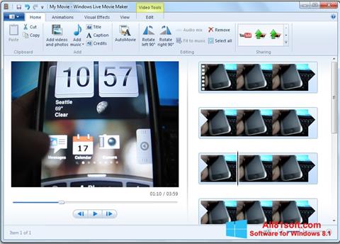 Zrzut ekranu Windows Live Movie Maker na Windows 8.1