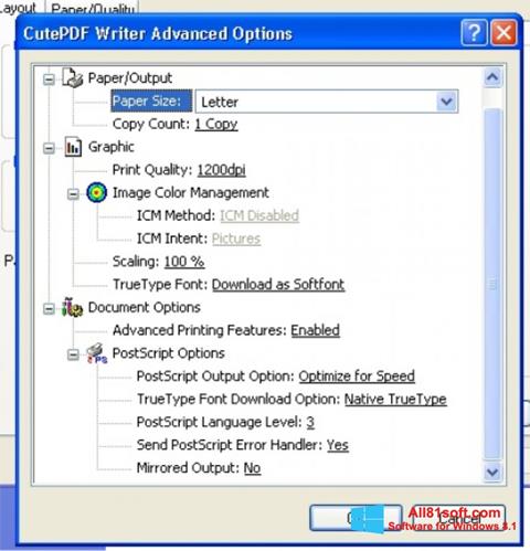 Zrzut ekranu CutePDF Writer na Windows 8.1