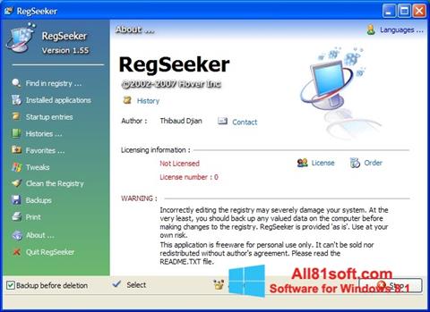 Zrzut ekranu RegSeeker na Windows 8.1