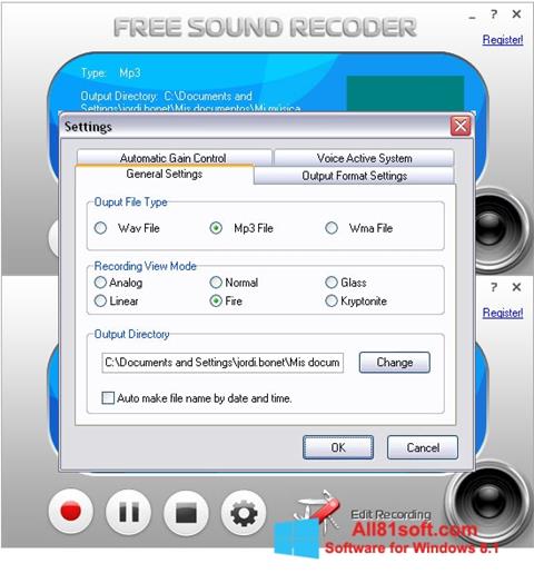Zrzut ekranu Free Sound Recorder na Windows 8.1