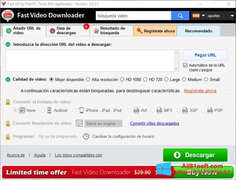 Zrzut ekranu Fast Video Downloader na Windows 8.1