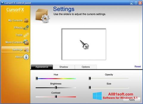 Zrzut ekranu CursorFX na Windows 8.1