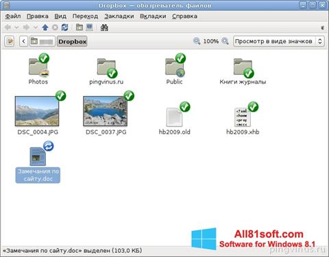 Zrzut ekranu Dropbox na Windows 8.1