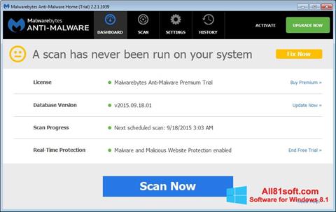 Zrzut ekranu Malwarebytes Anti-Malware Free na Windows 8.1