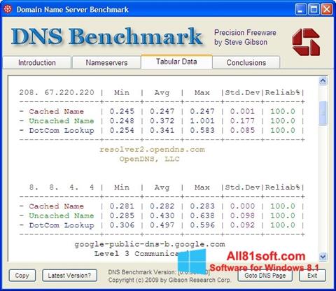 Zrzut ekranu DNS Benchmark na Windows 8.1