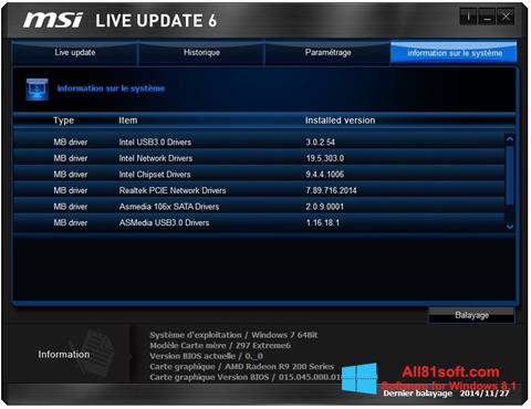 Zrzut ekranu MSI Live Update na Windows 8.1