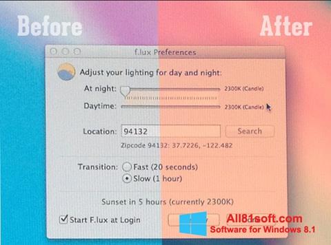 Zrzut ekranu F.lux na Windows 8.1