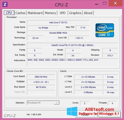 Zrzut ekranu CPU-Z na Windows 8.1