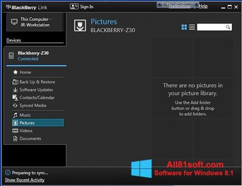 Zrzut ekranu BlackBerry Link na Windows 8.1