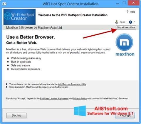 Zrzut ekranu Wi-Fi HotSpot Creator na Windows 8.1