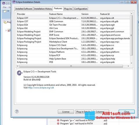 Zrzut ekranu Eclipse na Windows 8.1