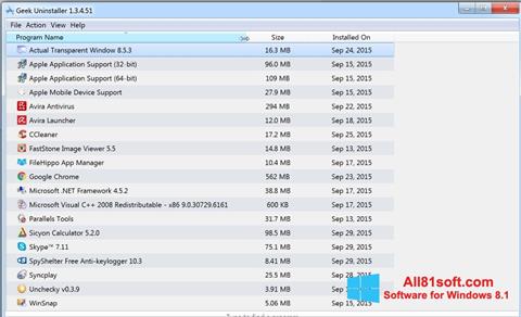 Zrzut ekranu Geek Uninstaller na Windows 8.1