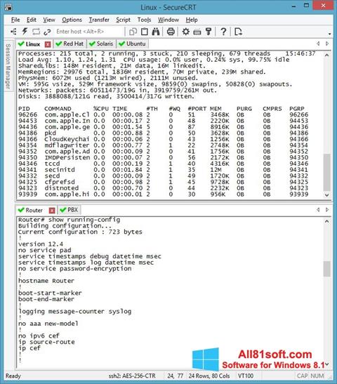 Zrzut ekranu SecureCRT na Windows 8.1