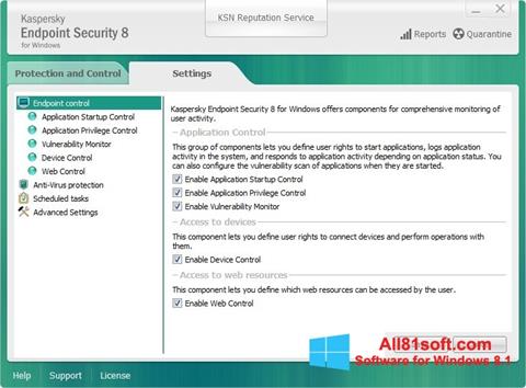 Zrzut ekranu Kaspersky Endpoint Security na Windows 8.1
