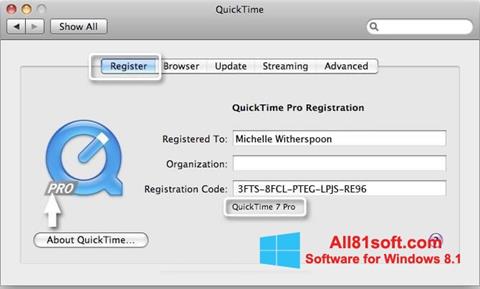 Zrzut ekranu QuickTime Pro na Windows 8.1