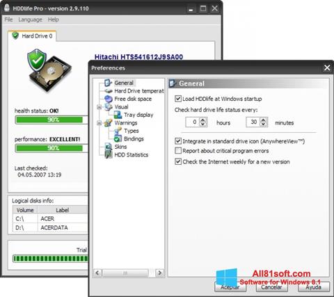 Zrzut ekranu HDDlife na Windows 8.1