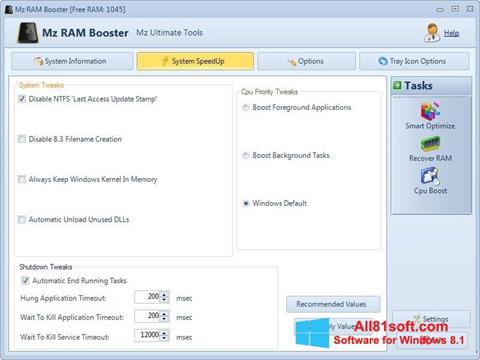 Zrzut ekranu Mz RAM Booster na Windows 8.1