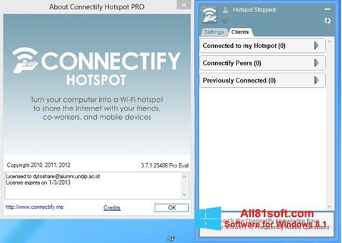 Zrzut ekranu Connectify Hotspot na Windows 8.1