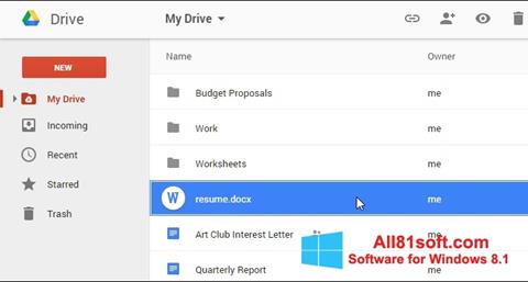 Zrzut ekranu Google Drive na Windows 8.1