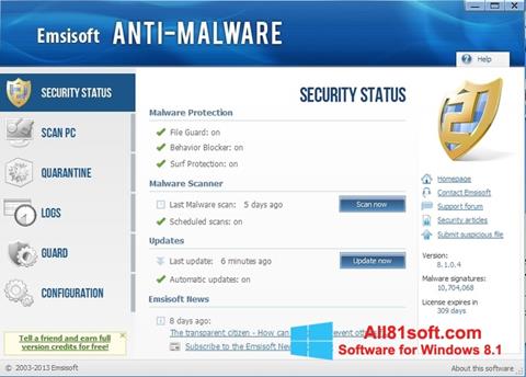 Zrzut ekranu Emsisoft Anti-Malware na Windows 8.1