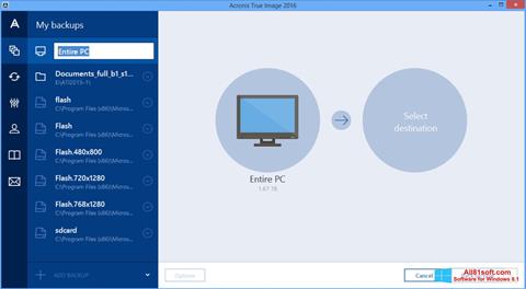 Zrzut ekranu Acronis True Image na Windows 8.1