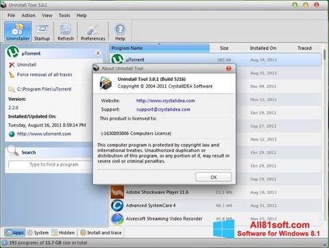 Zrzut ekranu Uninstall Tool na Windows 8.1