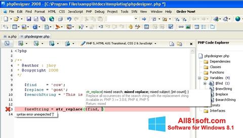 Zrzut ekranu phpDesigner na Windows 8.1