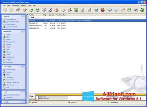Zrzut ekranu Acronis Disk Director Suite na Windows 8.1