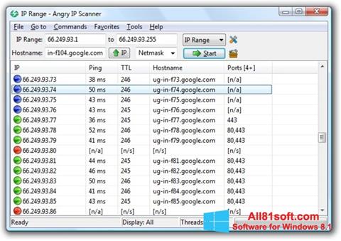 Zrzut ekranu Angry IP Scanner na Windows 8.1
