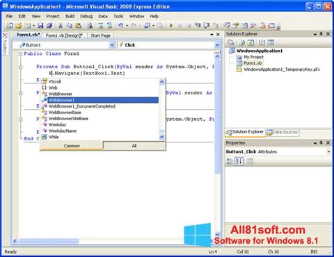 Zrzut ekranu Microsoft Visual Basic na Windows 8.1