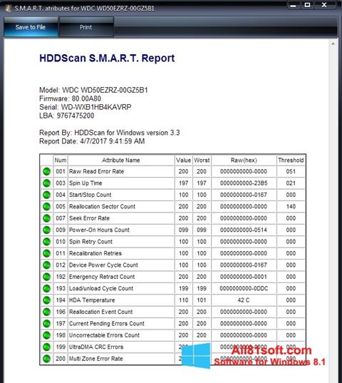 Zrzut ekranu HDDScan na Windows 8.1
