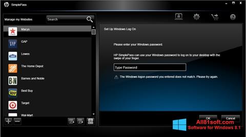 Zrzut ekranu HP SimplePass na Windows 8.1