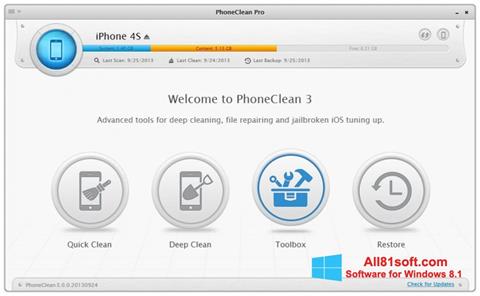 Zrzut ekranu PhoneClean na Windows 8.1