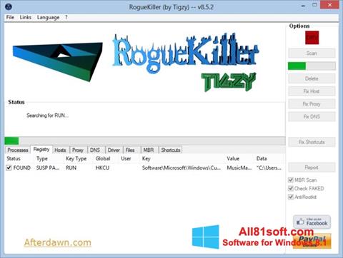 Zrzut ekranu RogueKiller na Windows 8.1