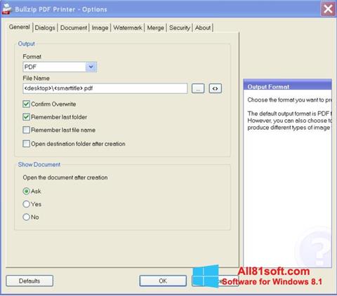 Zrzut ekranu BullZip PDF Printer na Windows 8.1