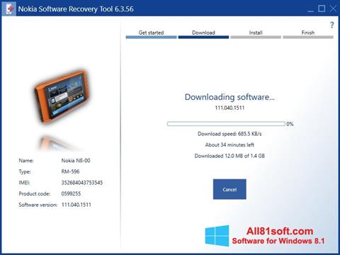 Zrzut ekranu Nokia Software Recovery Tool na Windows 8.1
