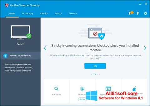 Zrzut ekranu McAfee Internet Security na Windows 8.1