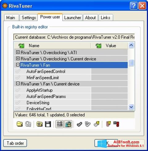 Zrzut ekranu RivaTuner na Windows 8.1